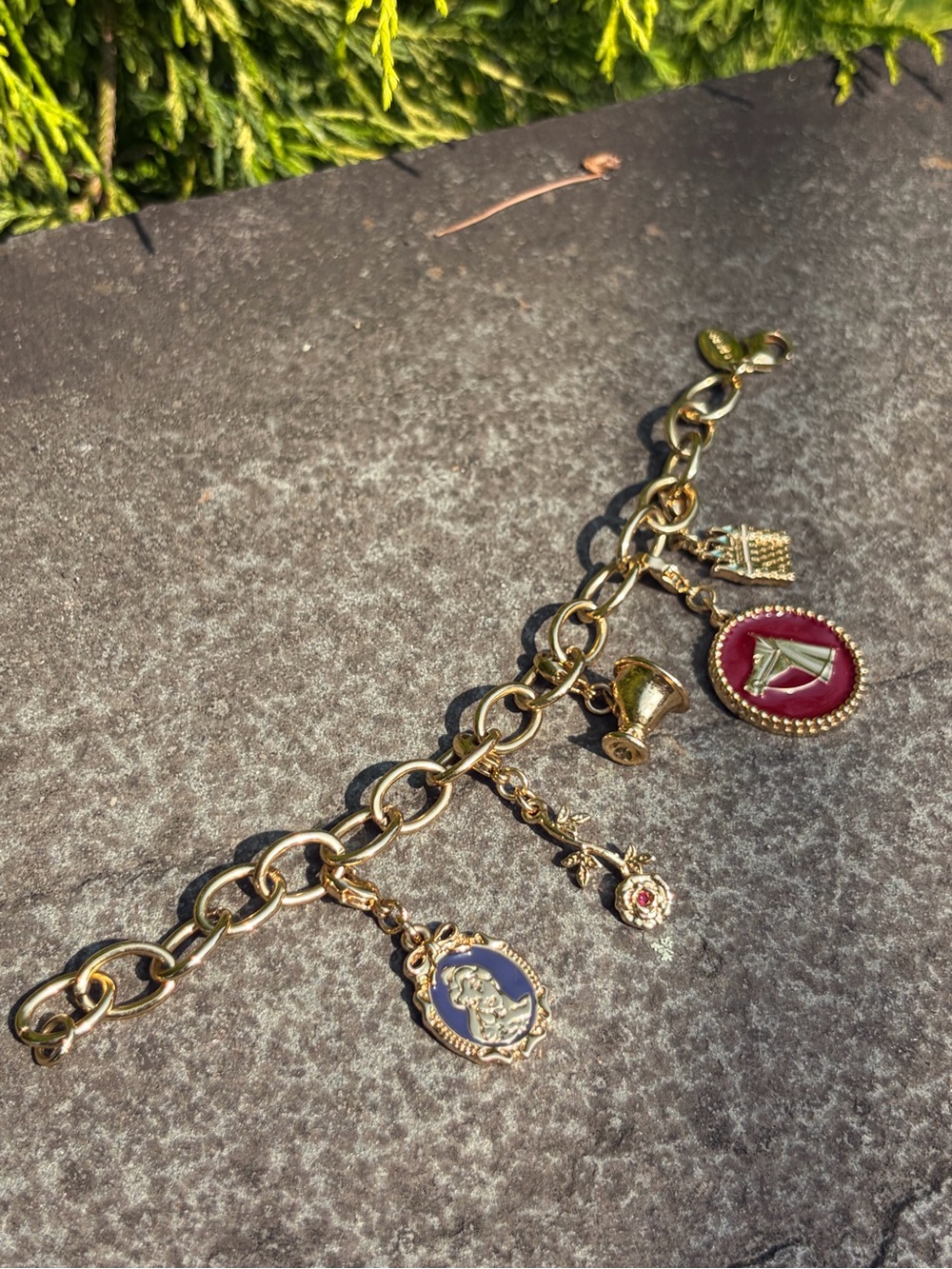 Disney Beauty & The Beast Charm Bracelet Gold Tone